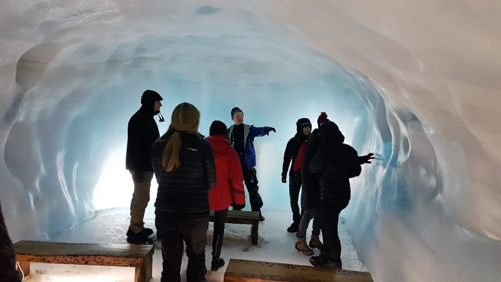Inside Langjökull glacier with First Class Travel. It is the world's largest man-made ice cave. Tunneled into Europe's second largest glacier, Langjökull "the Long Glacier".  Giving visitors a chance to experience the magnificent "blue ice" which is buried deep beneath the glacier's surface.  